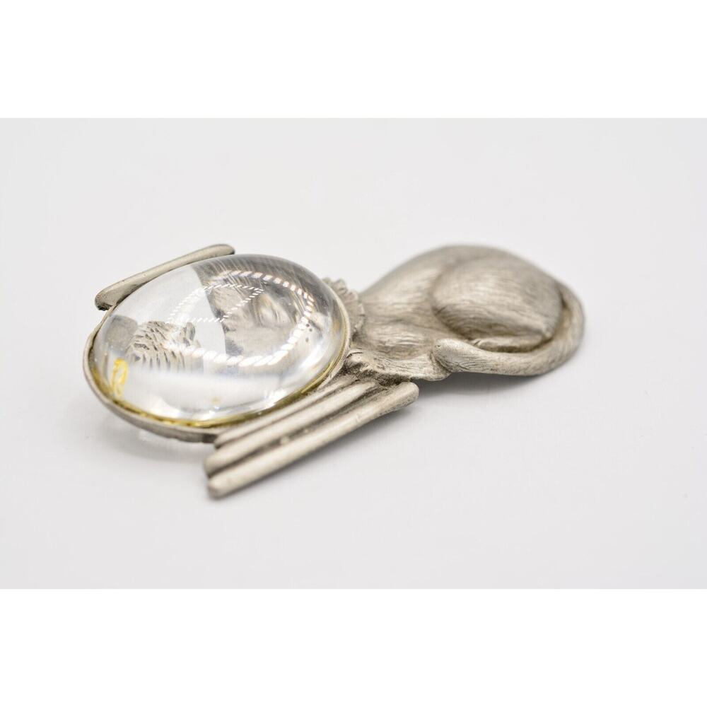 JJ Vintage Pin Brooch Cat Fish Bowl Lucite Resin Pewter Signed 1980s Rare BinAJ - Picture 10 of 12